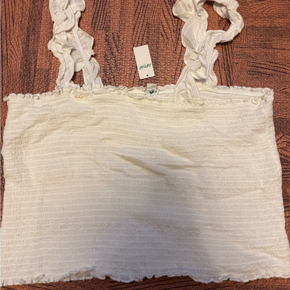 Aerie Cream Smocked Ruffled Tank Top